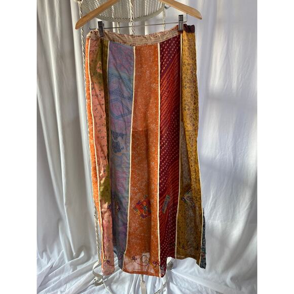 Made in Nepal Skirt Silk Boho Hippie Patchwork Colorful Size Small/Medium - Picture 1 of 13